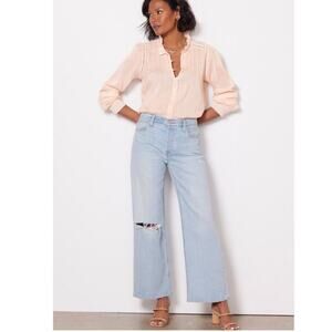 Faherty | NEW Willa Top Vanilla Cream Light Pink Button Up Ruffle Cottage Top S